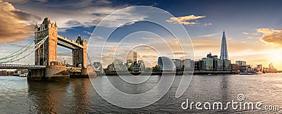 The Tower Bridge to London Bridge during sunset time Stock Photo