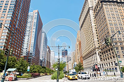 Skyline of Lower Manhattan at West Street Editorial Stock Photo