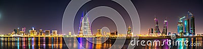 Skyline of Manama dominated by the World Trade Center Building. Bahrain Stock Photo