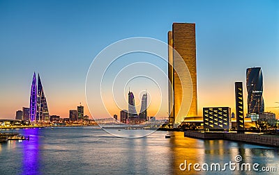 Skyline of Manama at sunset. The Kingdom of Bahrain Stock Photo