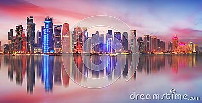 Skyline of modern city of Doha in Qatar, Middle East. - Doha`s C Stock Photo