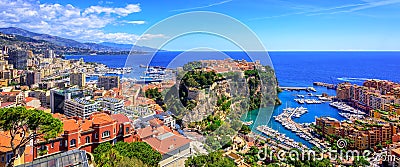 Skyline of Monaco with Prince Palace, old town and port Stock Photo