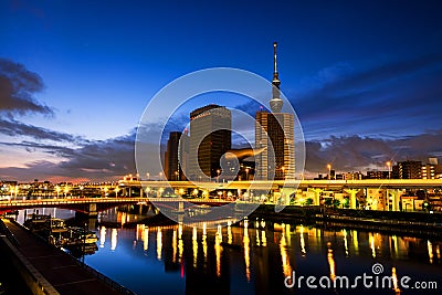 Skyline at night, cloudy sky over urban area in Asakusa, Tokyo, Japan Editorial Stock Photo