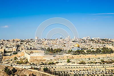 Skyline of the Old City at Temple Mount in Jerusalem, Israel. Stock Photo