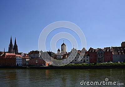 Skyline of the Old Town of Regensburg, Bavaria Editorial Stock Photo