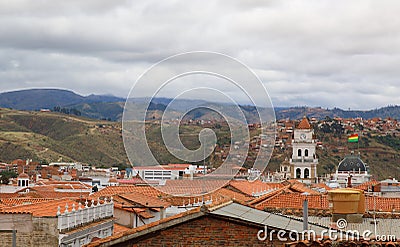 Skyline over Sucre, bolivia. Aerial view over the capital city Stock Photo