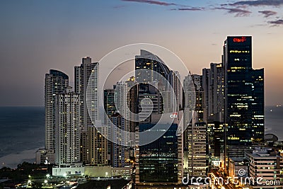 The skyline of Panama City at night Editorial Stock Photo