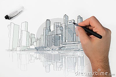 Skyline perspective drawing Stock Photo