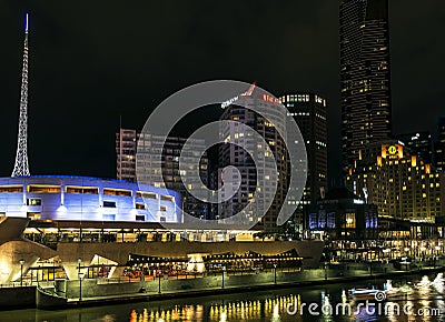 Skyline by river yarra at night central melbourne CBD australia Editorial Stock Photo
