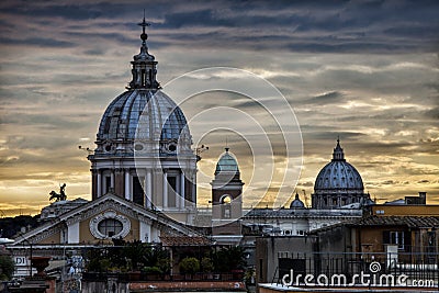 Skyline Rome, domes and monuments. Sunset. Italy Stock Photo