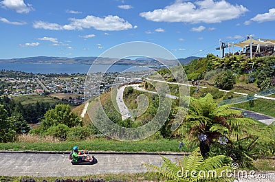 Skyline Rotorua Luge in Rotorua city - New Zealand Editorial Stock Photo