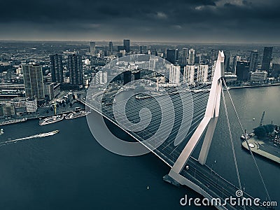 Skyline of Rotterdam with Erasmus bridge Editorial Stock Photo