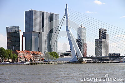 Skyline of Rotterdam with Erasmus bridge Editorial Stock Photo