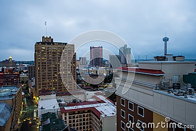 Skyline of San Antonio Texas looking downtown from above River W Editorial Stock Photo