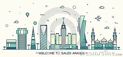 Skyline Saudi Arabia Trendy vector linear style Cartoon Illustration