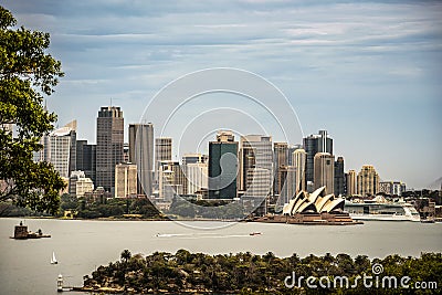 Skyline of Sydney downtown viewed from Taronga hill, Australia Editorial Stock Photo