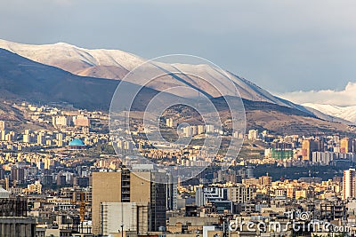 Skyline of Tehran with Alborz mountain range, Ir Stock Photo