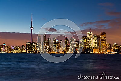 Skyline of Toronto at night after dusk Stock Photo