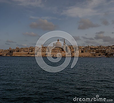 The skyline of Valletta harbour in Malta Stock Photo