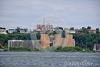 Skyline of Weehawken, New Jersey across Hudson River from Manhattan, USA Stock Photo