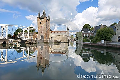 Skyline of Zierikzee with ancient city gate Editorial Stock Photo