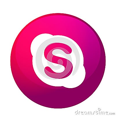 Skype logo icon in pink purple vector element on white background Cartoon Illustration