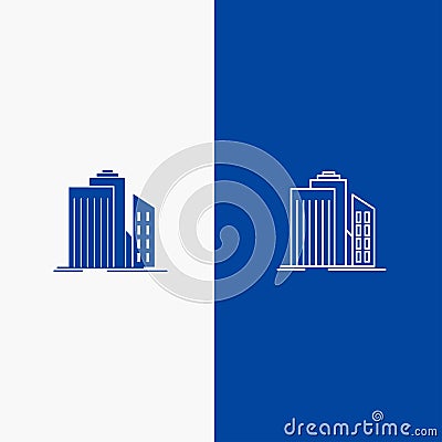 Skyscraper, Architecture, Buildings, Business, Office, Real Estate Line and Glyph Solid icon Blue banner Line and Glyph Solid icon Vector Illustration