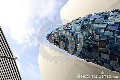 Skyscraper the Bruges Whale in front of the ArtScience Museum at Marina Sands. Singapore Editorial Stock Photo