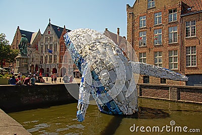 Skyscraper, the Bruges Whale, plastic statue by StudioKCA , part of Bruges triennial 2018 Editorial Stock Photo