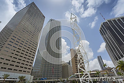 Skyscraper buildings surround Bayfront Park in Downtown Miami, Miami, Florida Editorial Stock Photo