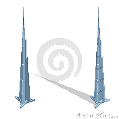 Skyscraper Burj Khalifan in United Arab Emirates, Dubai. Vector Illustration