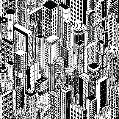 Skyscraper City Seamless Pattern - medium Vector Illustration