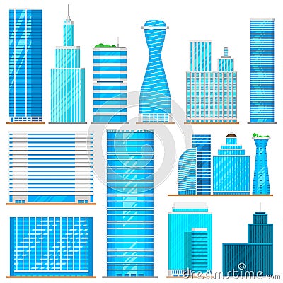 Skyscraper high buildings tower office, city architecture house business development apartment vector illustration Vector Illustration