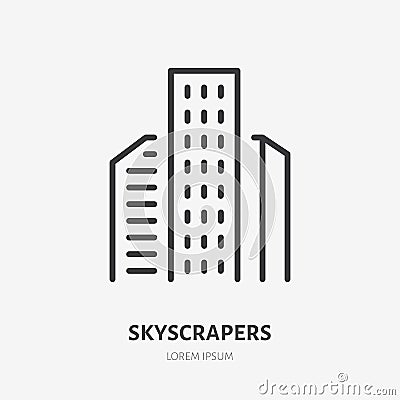 Skyscraper line icon, vector pictogram of modern city skyline. High tower illustration, sign for building exterior Vector Illustration