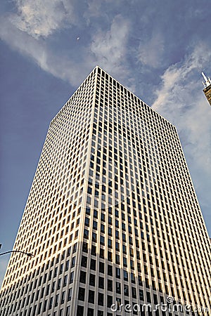 skyscraper in metropolis city. city downtown has skyscraper in perspective. perspective view. skyscraper building Stock Photo