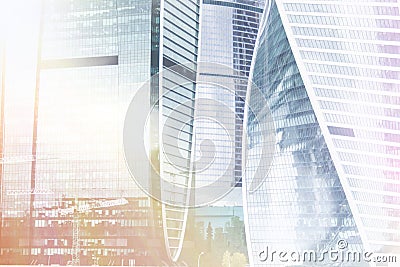 Skyscraper office building Moscow city complex. Business technology. Corporation modern city architecture background. Stock Photo