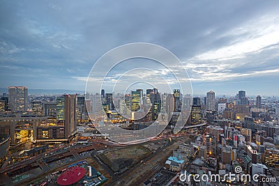 Skyscraper of Osaka City, View of Umeda Skyline after Sunset Stock Photo