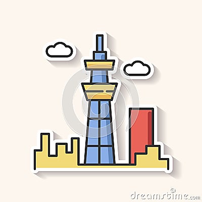 Skyscraper patch. Urban cityscape. Tokyo observation tower Vector Illustration