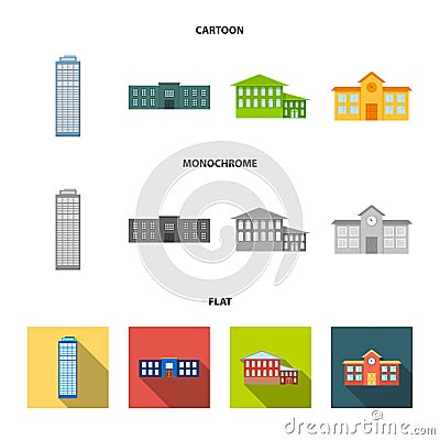 Skyscraper, police, hotel, school.Building set collection icons in cartoon,flat,monochrome style vector symbol stock Vector Illustration