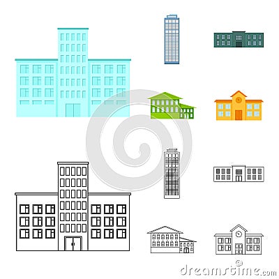 Skyscraper, police, hotel, school.Building set collection icons in cartoon,outline style vector symbol stock Vector Illustration