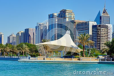 Skyscrapers of Abu-Dhabi from Persian gulf Stock Photo