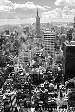 Skyscrapers. Aerial view of New York City, Manhattan. Black and white Stock Photo