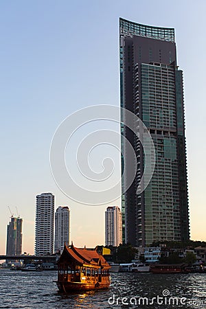 Skyscrapers along the Chao Phraya River, Bangkok Stock Photo