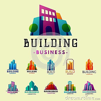 Skyscrapers buildings label tower office city architecture badge house business apartment vector illustration Vector Illustration