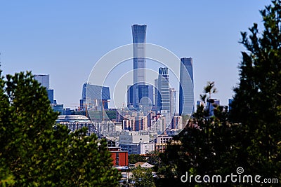 Skyscrapers of Central business district in downtown Beijing, view from Jingshan Editorial Stock Photo