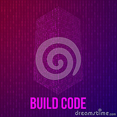 Skyscrapers code. Binary digital form of futuristic city building Vector Illustration