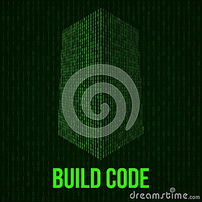 Skyscrapers code. Binary digital form of futuristic city building Vector Illustration