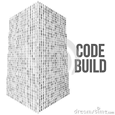 Skyscrapers code. Binary digital form of futuristic city building Vector Illustration