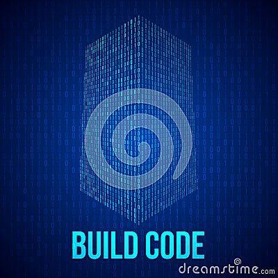 Skyscrapers code. Binary digital form of futuristic city building Vector Illustration