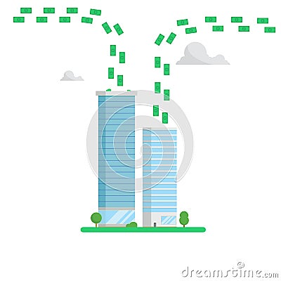Skyscrapers finance center concept. Money flows Stock Photo